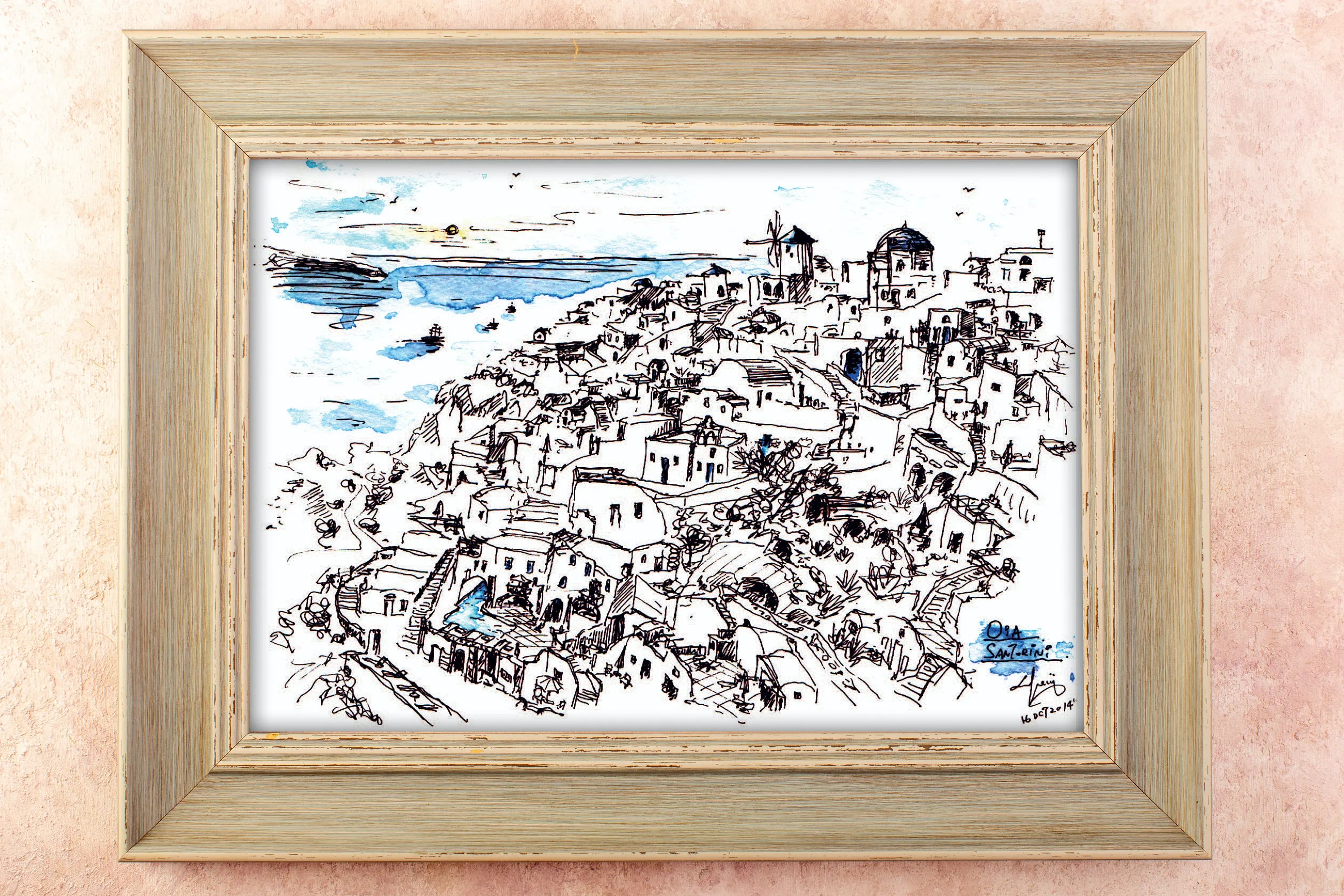 Watercolor of Oia, Santorini